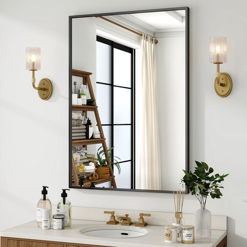 Rectangular Bathroom Mirror 36x24 Inch Wall Mounted Vanity Mirror Black Variation