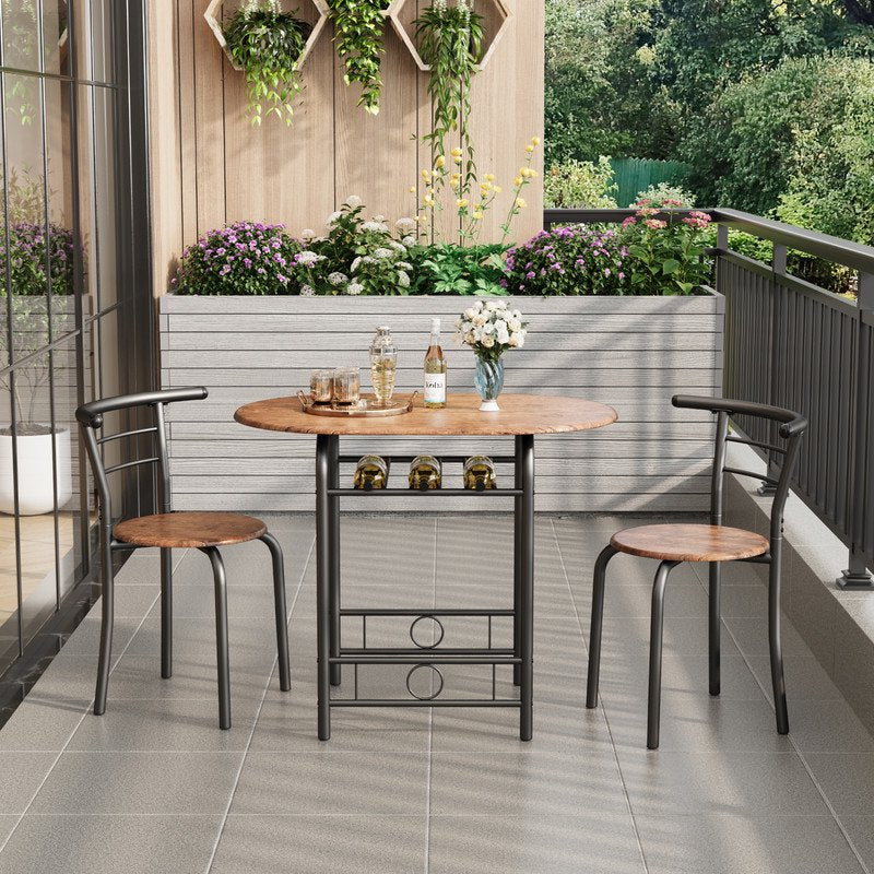 Compact 3-Piece Dining Set for 2 - Brown
