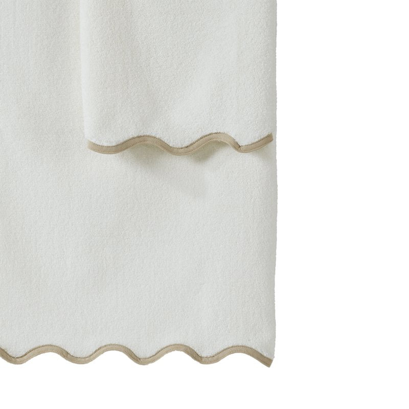 Ivory Cotton Hand and Bath Towel Set - Scallop Border, 2-Piece