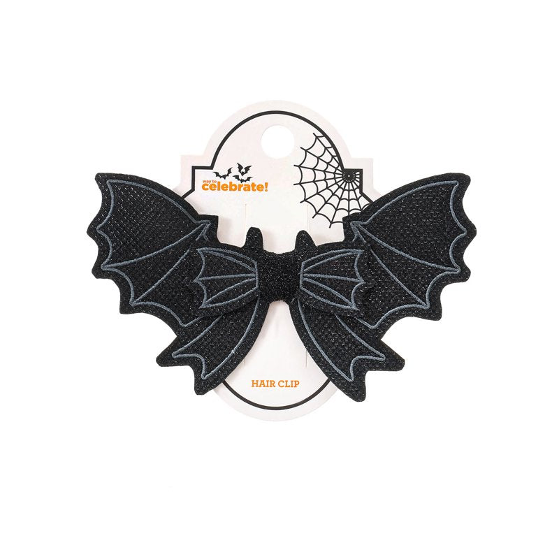 Halloween Bat Bow Hair Clip - Black Felt Alligator Hair Accessory