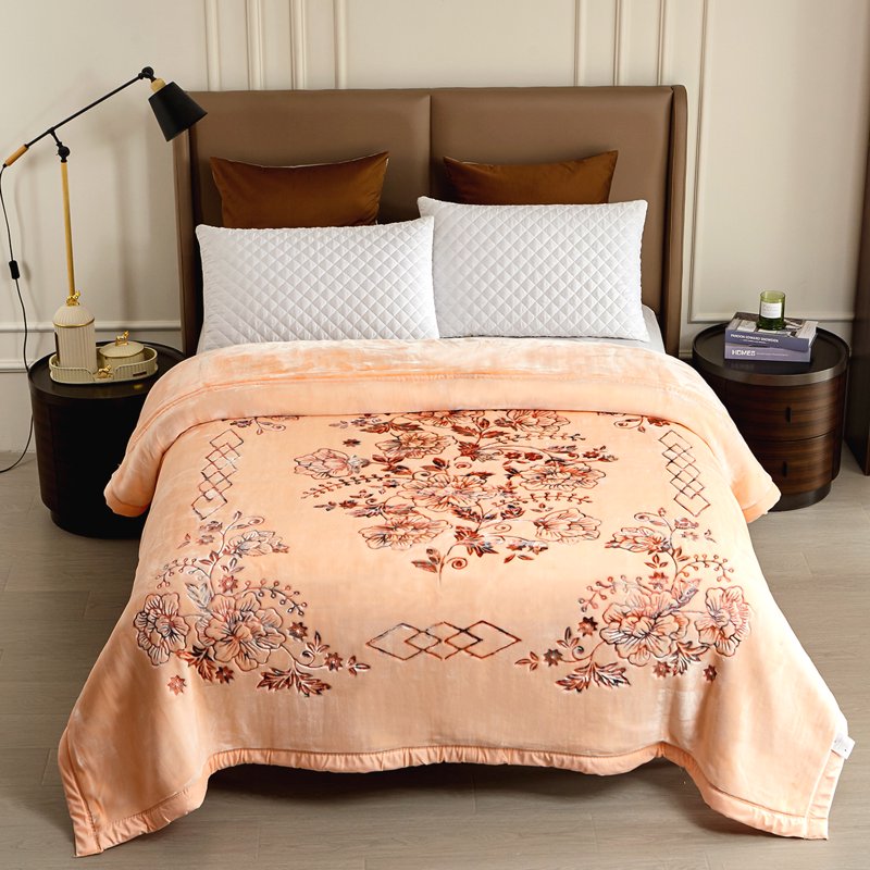 King Size Fleece Blanket - Heavy 10.5lbs Mink Bed Cover in Beige 87x94"