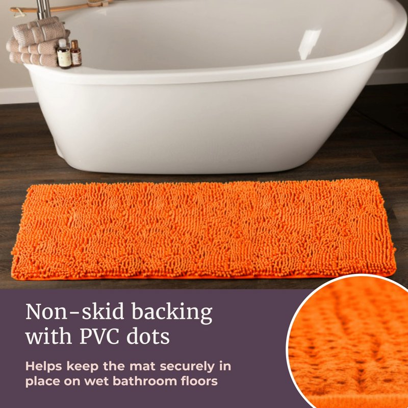 58-Inch x 24-Inch Non-Slip Shag Memory Foam Bath Mat - Orange