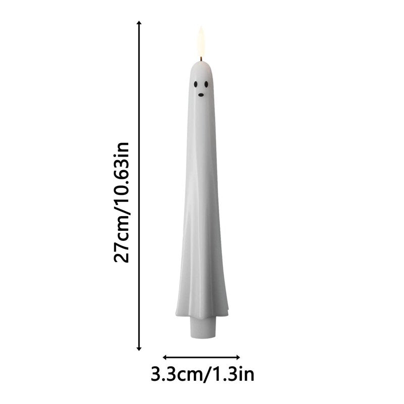 Halloween Ghost Flameless Taper Candles Set with Remote & Timer - White, Flickering LED, Indoor Decor - Variation C