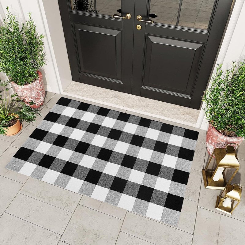 Outdoor Fall Rug - Extra Soft Woven Plaid Doormat for Front Door & Porch - Variation #5