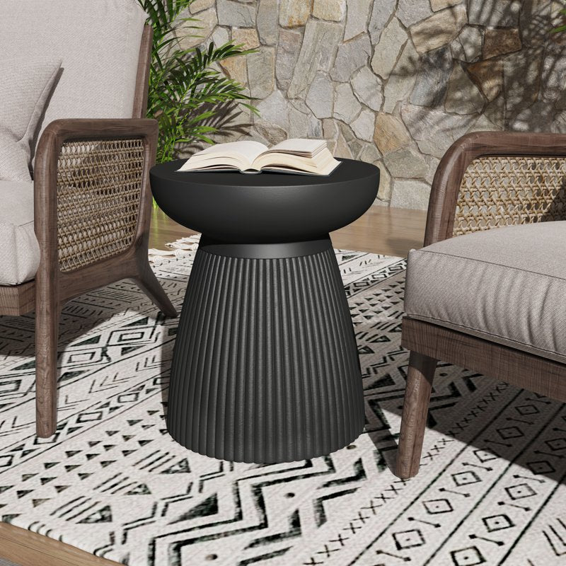 Matte Black MgO Concrete Round Side Table - 17 Inch