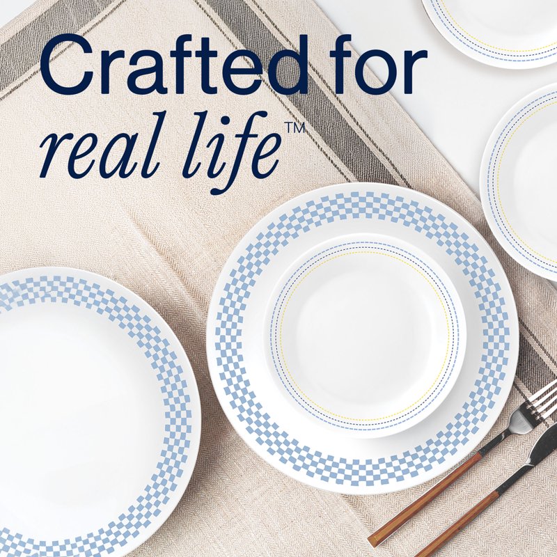 10.25" Dinner Plate - Corelle Amelia with Blue Grid Pattern