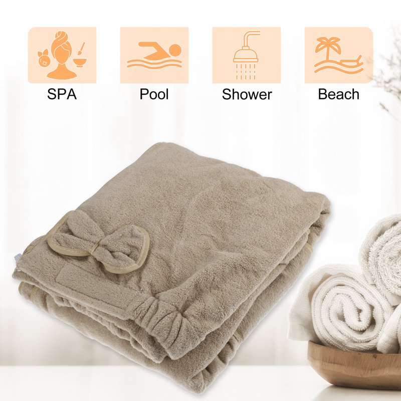 Women's Beige Bath Wrap Towel with Pocket & Adjustable Closure