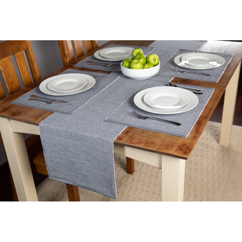 Ribbed Chambray Table Runner - 13x72 in Cotton Blend - Gray