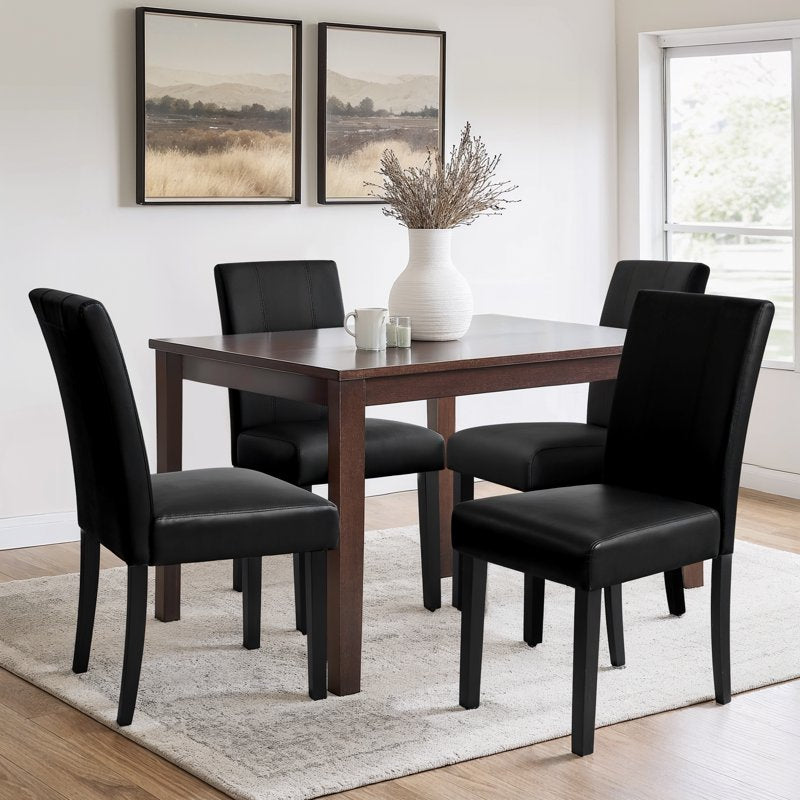 Modern Mid-Century Faux Leather Dining Chair Set of 4 - Black