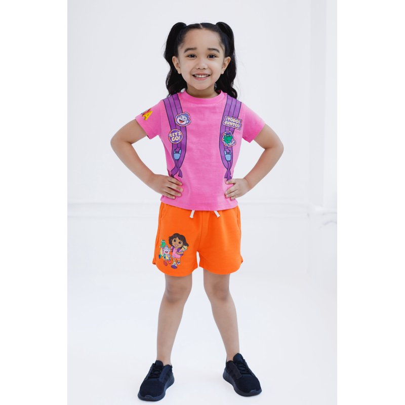 Pink & Orange Dora the Explorer Toddler Outfit Set - Kids T-Shirt & Shorts, Size 7-8