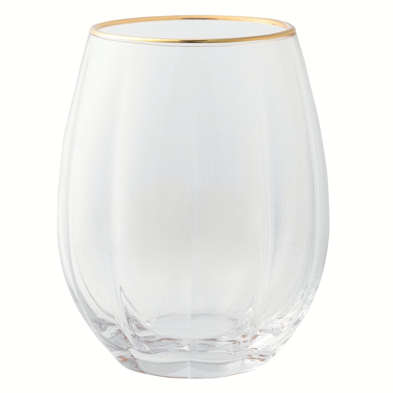 Scalloped Stemless Wine Glass Set with Gold Trim - 4 Pieces