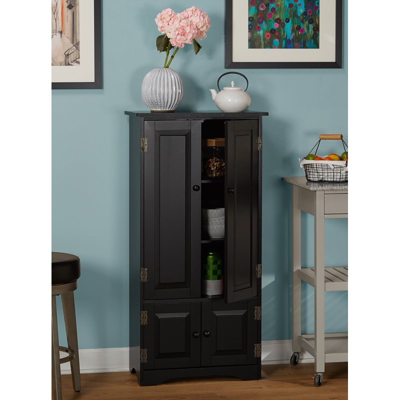 Contemporary 4-Door Vertical Wall Cabinet with Shelves - Black