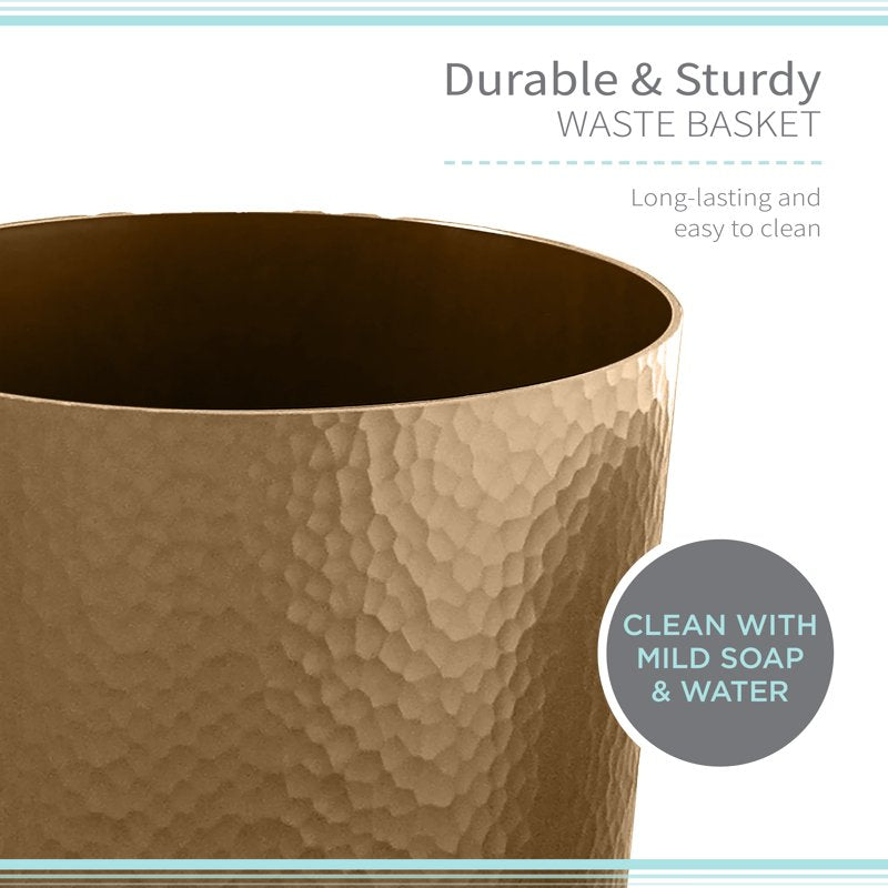10 Liter Hammered Textured Bathroom Trash Can - Gold, 4 Pack