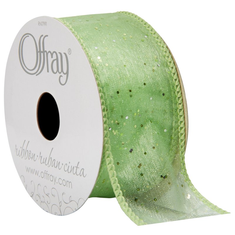Green Wired Edge Sheer Ribbon 1.5 Inch x 9 Feet - 3 Pack