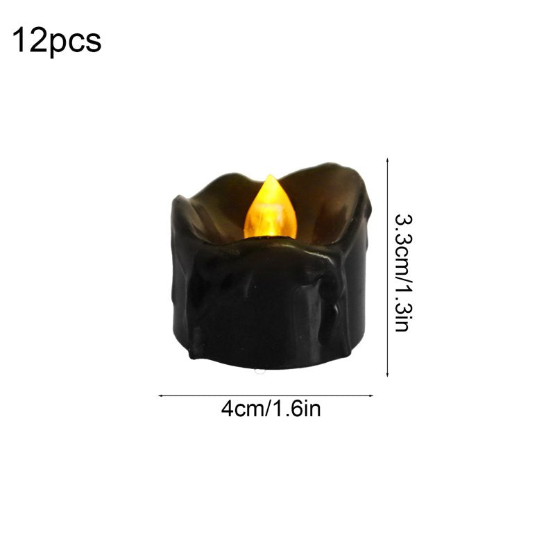 12 Pcs Black Flameless LED Candles - Halloween & Holiday Flickering Candlelights - Variation: Halloween Decor K-C