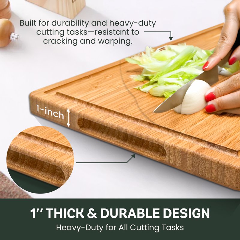 Large Bamboo Cutting Board with Juice Groove - 16" x 11"