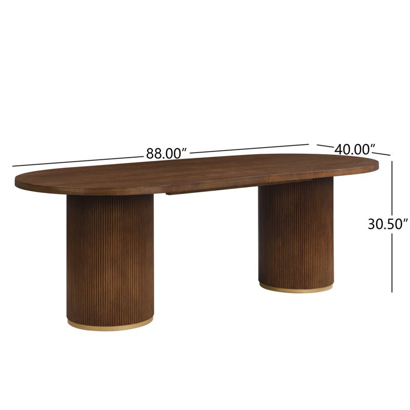 88" Modern Oval Dining Table - Fluted Double Cylinder Base, Walnut