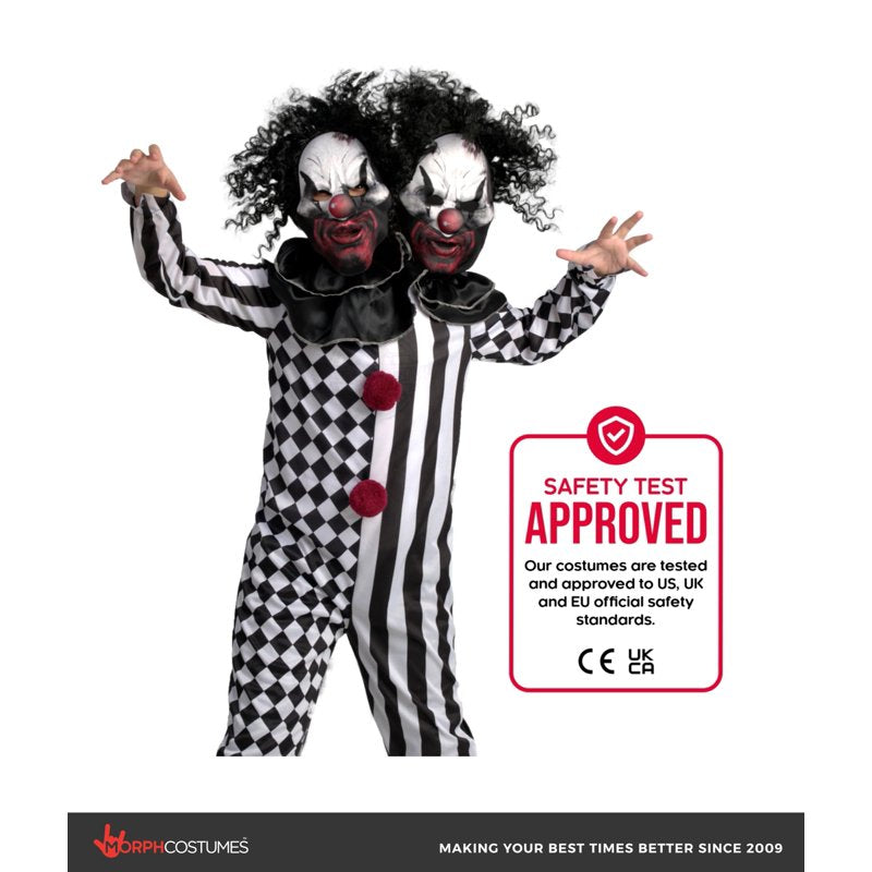 Kids Psycho Clown Costume with 2-Headed Mask - Large Halloween Fancy Dress