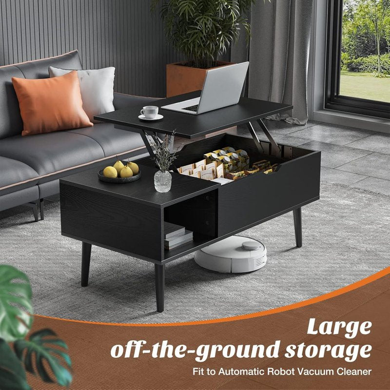 Lift Top Coffee Table with Storage Shelf & Hidden Compartment