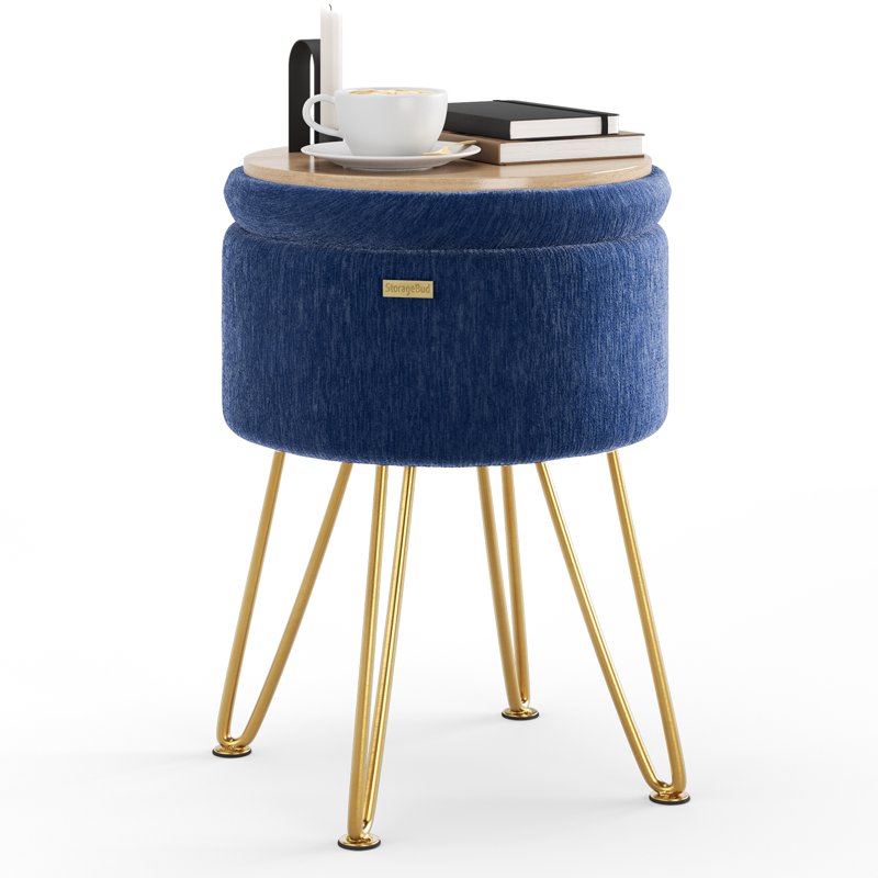Small Round Velvet Ottoman with Storage - Compact & Stylish