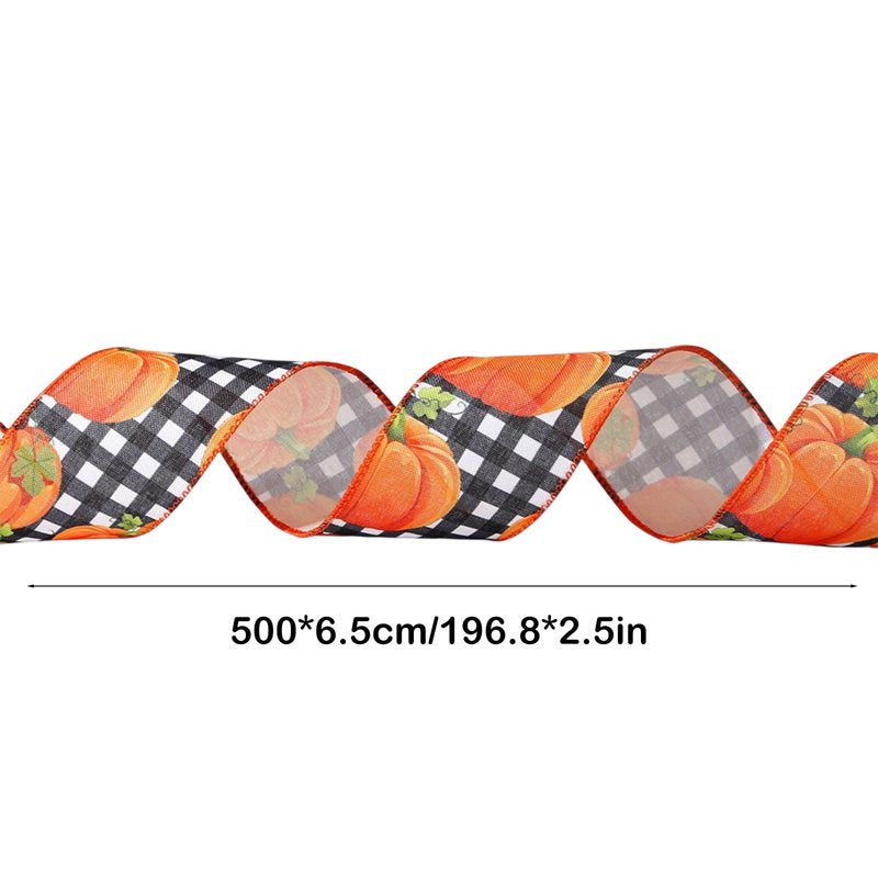 Fall Wired Edge Ribbon for Wreaths & Garlands - Pumpkin & Maple Leaf Design - Decor_K
