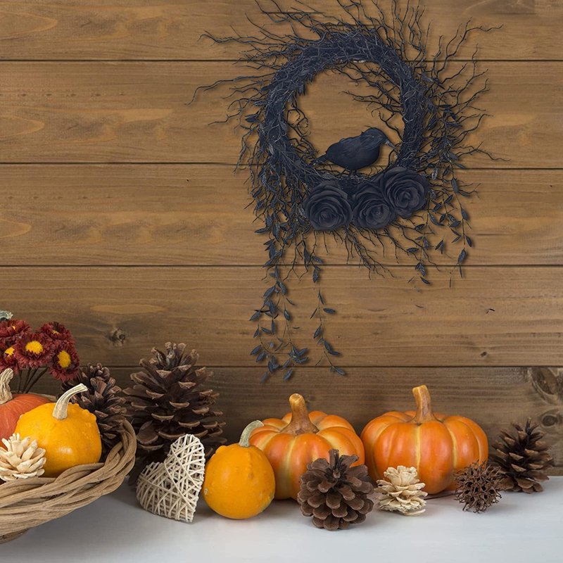 Halloween Wreath with Spooky Lights Indoor Outdoor Front Door Decoration - Variation D