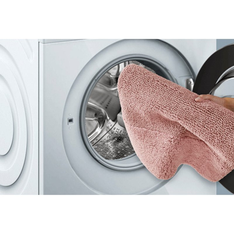Pink 20x20 Inch U-Shape Cotton Toilet Rug - Non Slip Contour Bathroom Mat, Water Absorbent