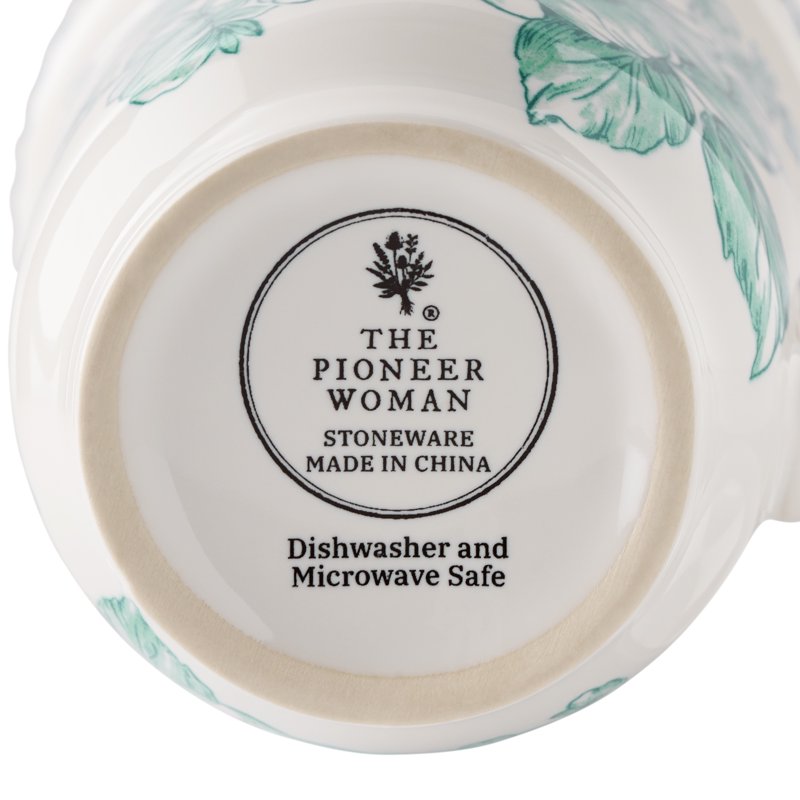 Agatha 12-Ounce Stoneware Mug - Green with Floral Design