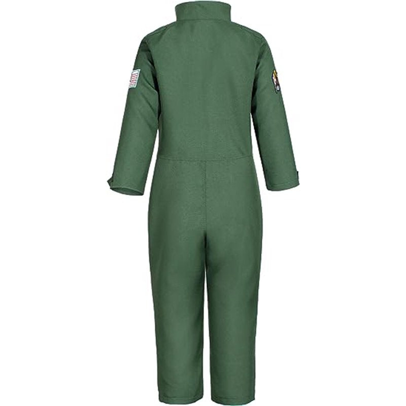 Kids Fighter Pilot Costume - Green Air Force Flight Suit Roleplay Dress Up for Boys Girls - Size 6
