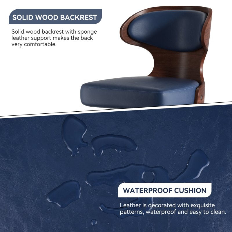 Swivel Bar Stools Set of 2 - Blue Wooden Kitchen Chairs