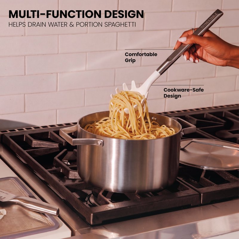 White Pasta Spoon with Silicone Head - Ergonomic Design