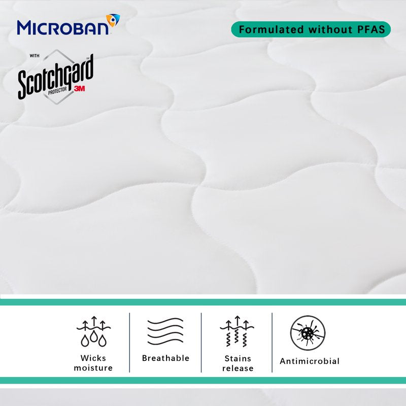 Queen Waterproof Mattress Pad - Extra Thick, Quilted, Microban & Scotchgard