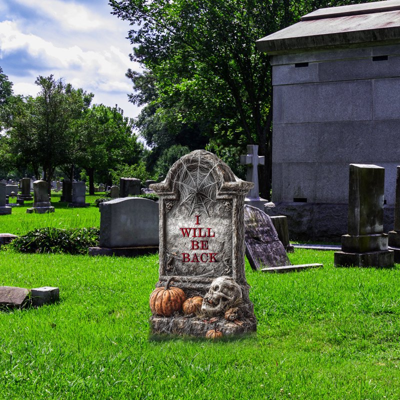 Halloween Tombstone Yard Stakes with Creepy Spider & Skull Gravestones - Variation 2#C