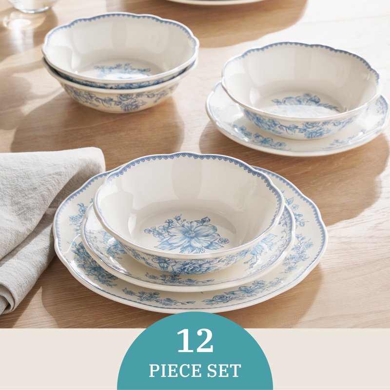 12-Piece Stoneware Dinnerware Set - Blue