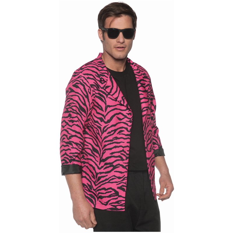 Pink Zebra Blazer Costume Jacket for Men 80s Retro Rock & Roll Style Large