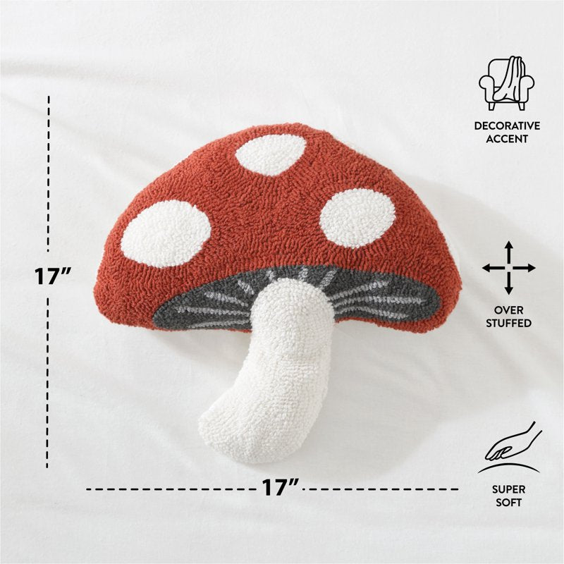 Mushroom Shaped Decorative Pillow - Red Canyon, 17 x 17 Inches - Fun Indoor Accent