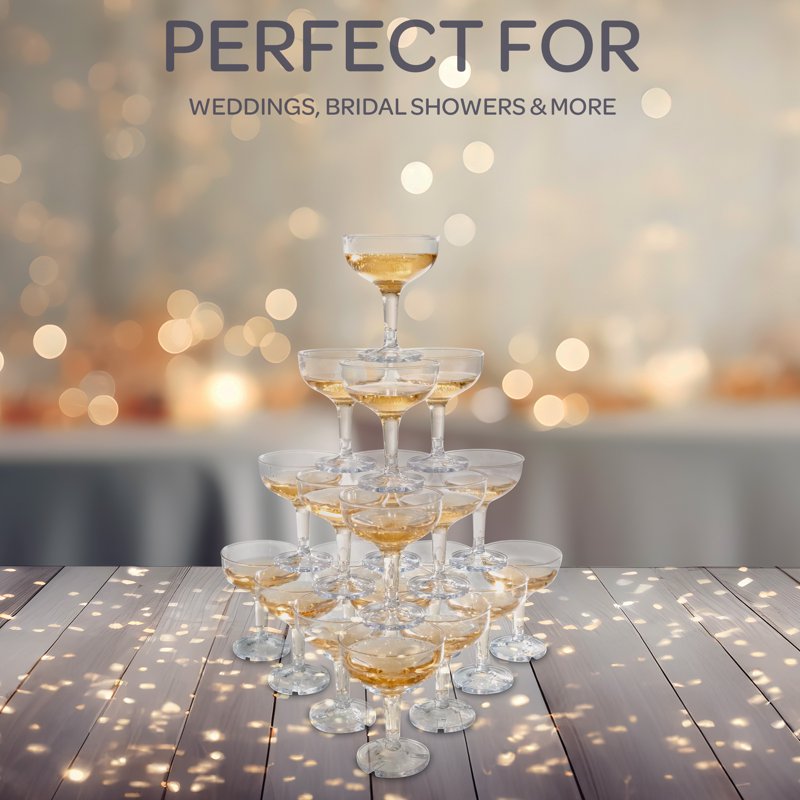 100-Pack 5oz Reusable Plastic Champagne Glasses - Shatterproof