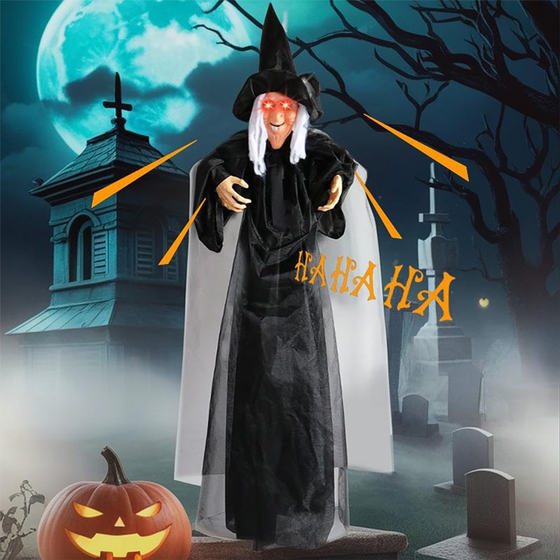Life Size Hanging Witch Halloween Decor - Sound & Touch Activated - 71 Inch Animated Prop - Indoor & Outdoor Haunted House Decoration - Variation E