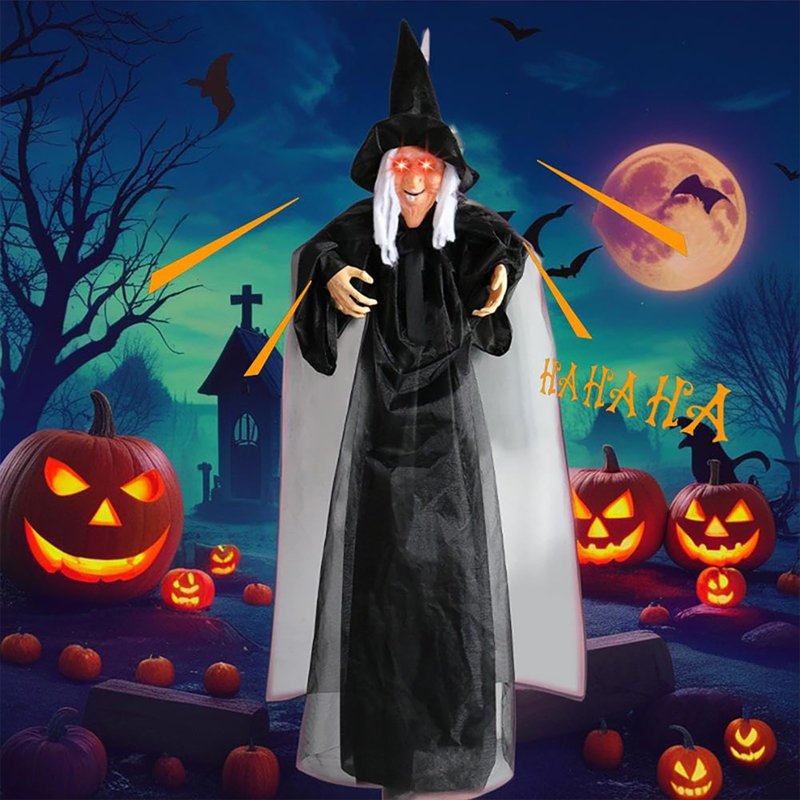 Life Size Hanging Witch Decor B - Animated Sound & Touch Activated Halloween Prop
