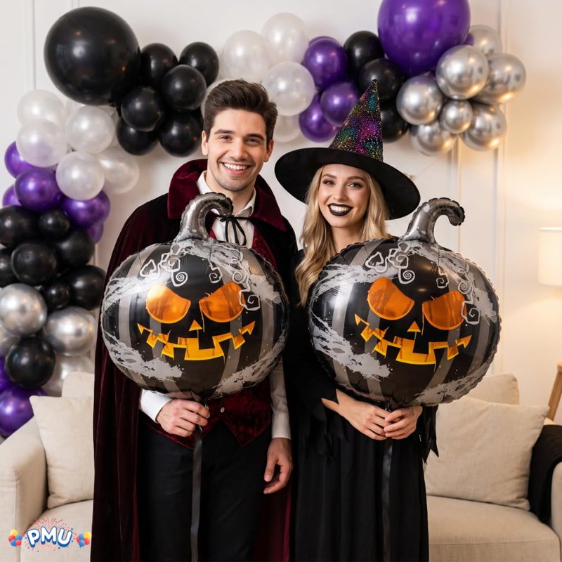 Halloween Scary Pumpkin Mylar Balloon 22 Inch - Pack of 5, Pumpkin Design