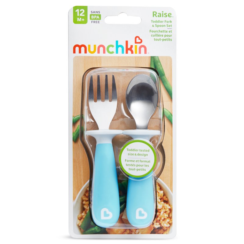 Toddler Fork & Spoon Set - Ergonomic Blue Utensils