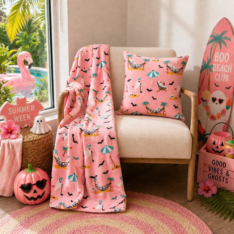 Summerween 18x18 Plush Decorative Pillow - Retirement Ghost