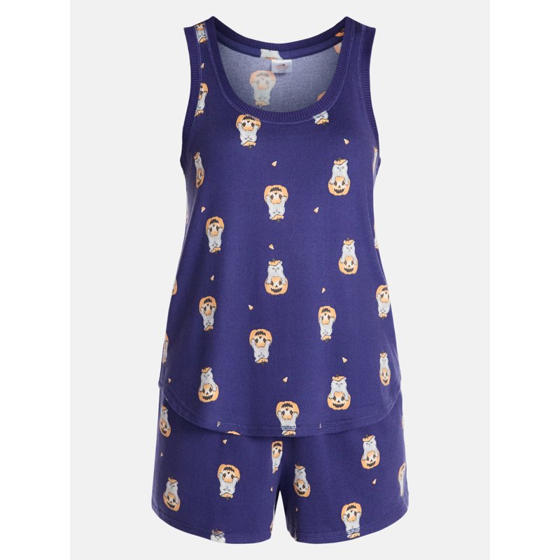 Halloween Women's Hacci Knit Tank Top & Shorts Pajama Set - Blue M