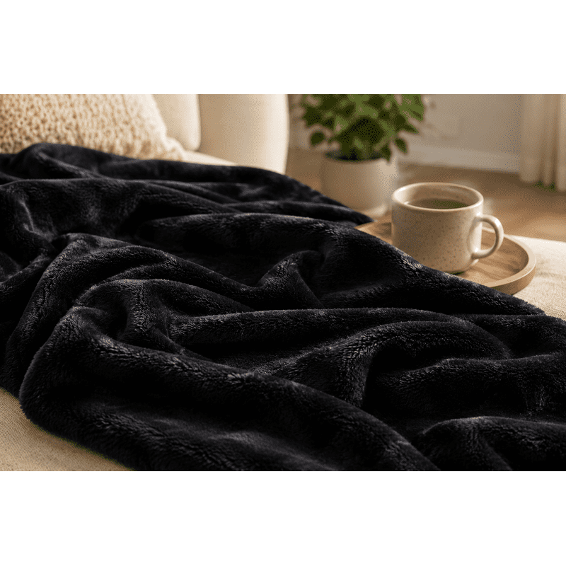 Twin Black Plush Bed Blanket - Super Soft Reversible 66x90 Inches