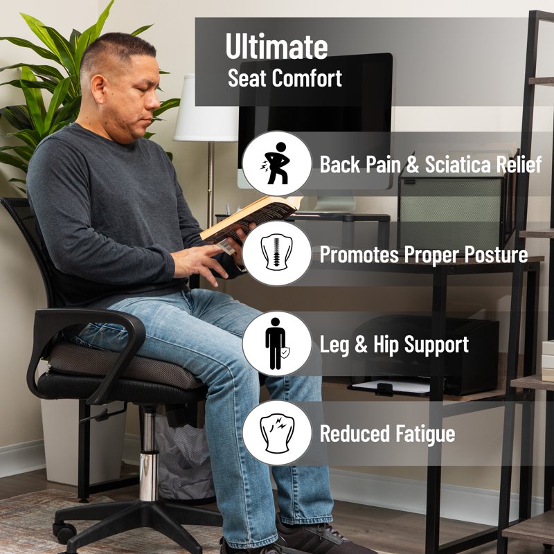 Memory Foam Seat Cushion - Ergonomic Pressure Relief - Gray