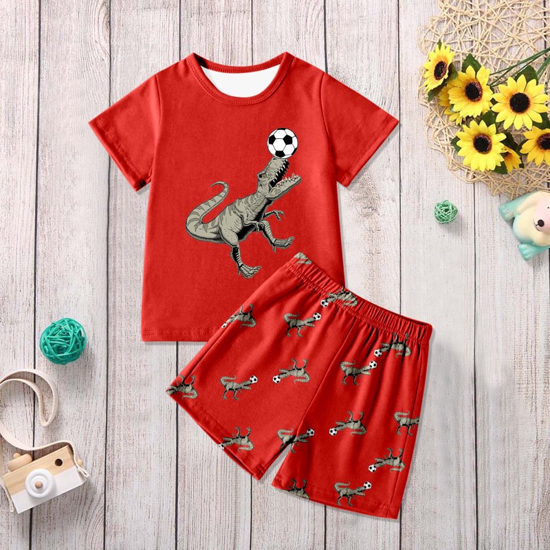 Toddler Boys Cotton Pajama Shorts Set - Size 9-10 Years, Red, Summer Sleepwear