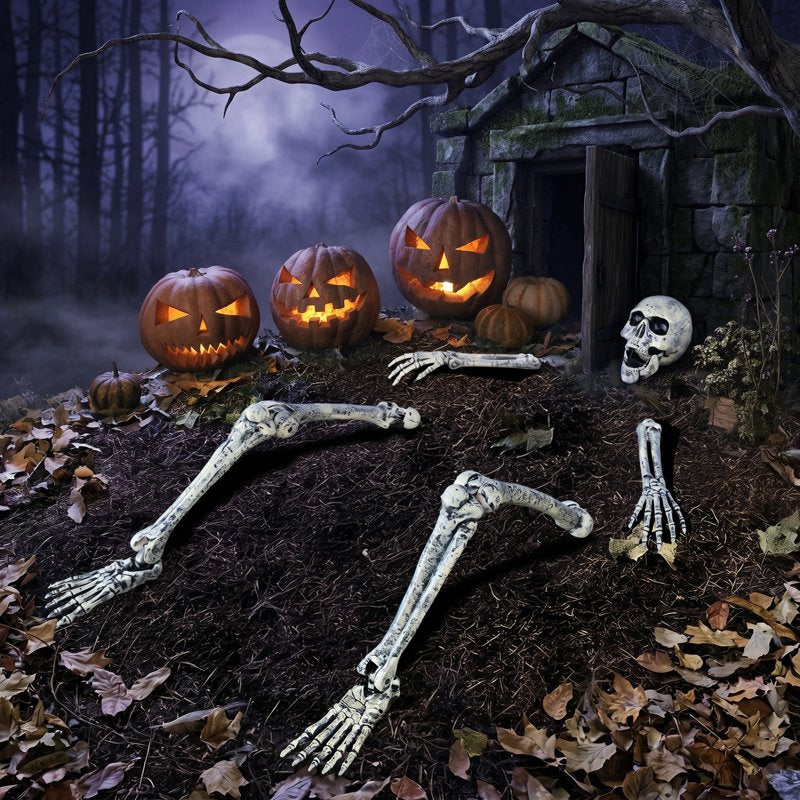 Realistic Posable Skeleton Yard Stakes Set - Outdoor Halloween Skeleton Decorations - 5 Pieces