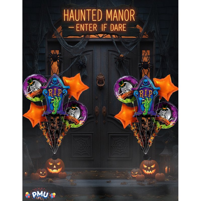 PMU Halloween Balloon Bouquet R.I.P. Tombstone Mylar Balloons - 5 Pack Halloween Party Decorations