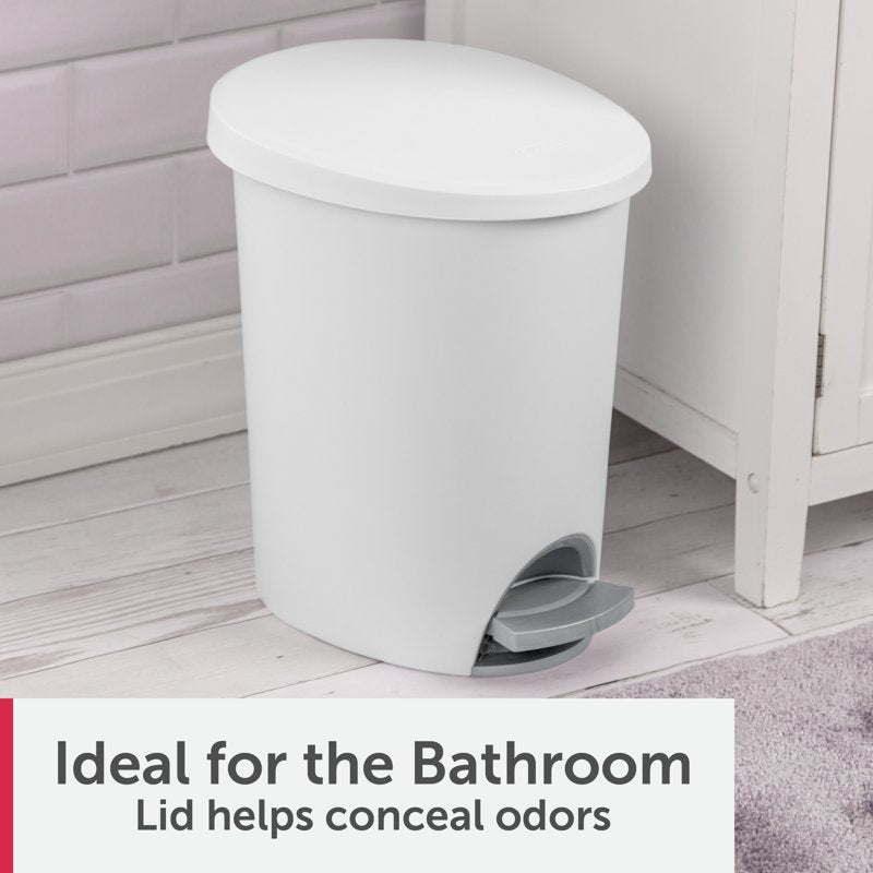 Small Bathroom Trash Can - 2.6 Gallon Step Lid, White - 2 Pack