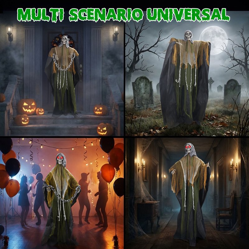 6ft Green Ghost Skeleton Halloween Outdoor Decoration with Sound & Lights